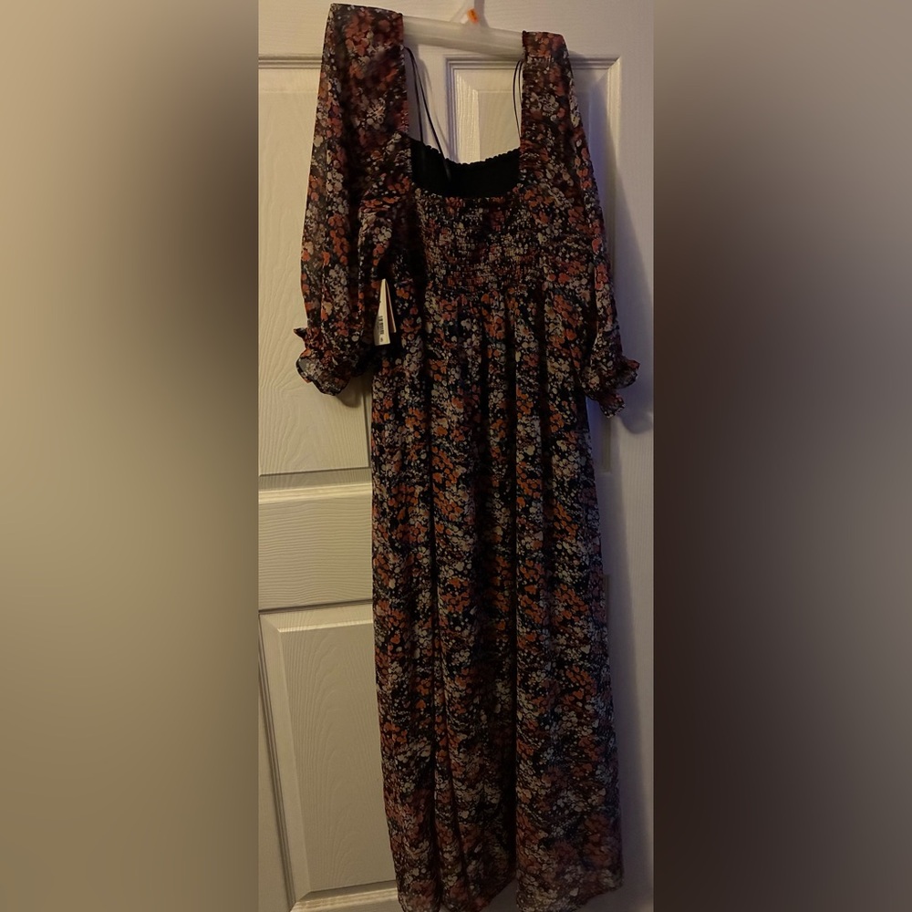 Destination Maternity Black Red Gray and White Floral Floor Length Dress